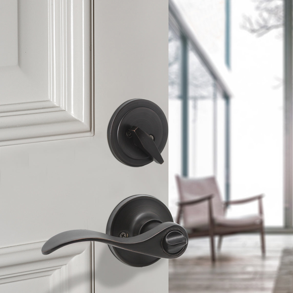 Keyed Entry Leverset Lock with Single Cylinder Deadbolt Oil Rubbed Bronze Finish Combo Packs - Keyed Alike DL12061ET-101ORB - Probrico