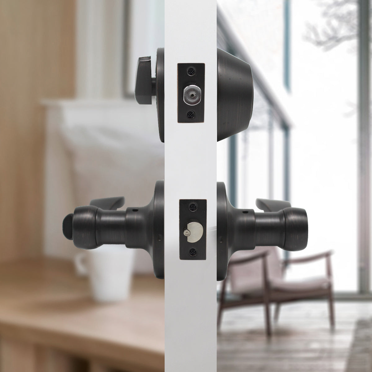 Keyed Entry Leverset Lock with Single Cylinder Deadbolt Oil Rubbed Bronze Finish Combo Packs - Keyed Alike DL12061ET-101ORB - Probrico