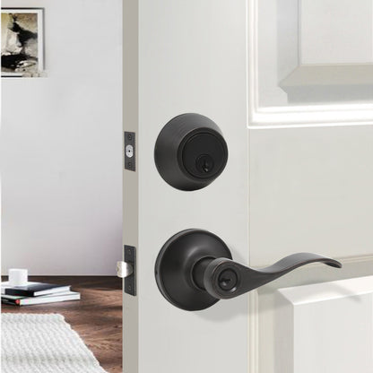 Keyed Entry Leverset Lock with Single Cylinder Deadbolt Oil Rubbed Bronze Finish Combo Packs - Keyed Alike DL12061ET-101ORB - Probrico