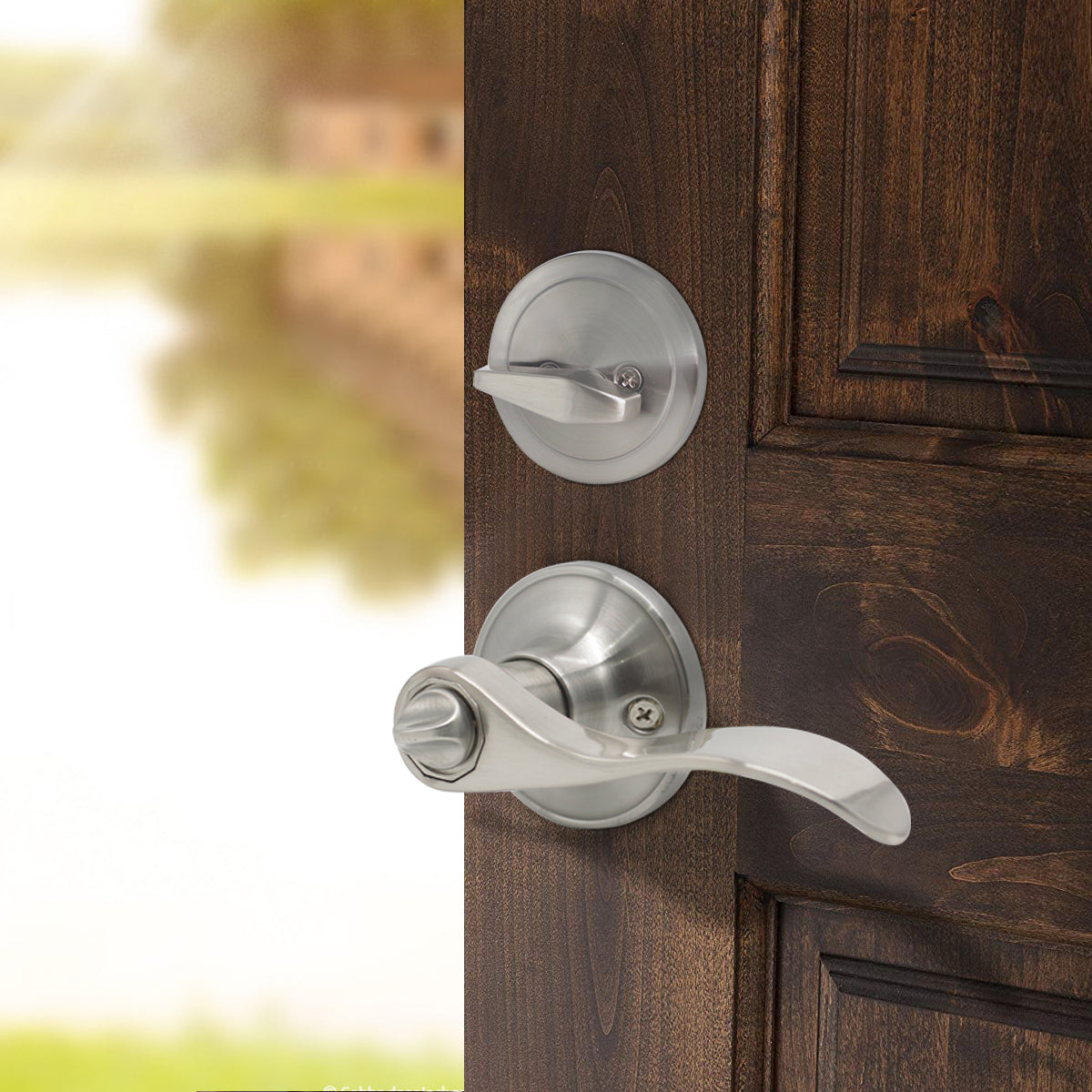 Keyed Entry Leverset Lock with Single Cylinder Deadbolt Satin Nickel Finish Combo Packs - Keyed Alike DL12061ET-101SN - Probrico