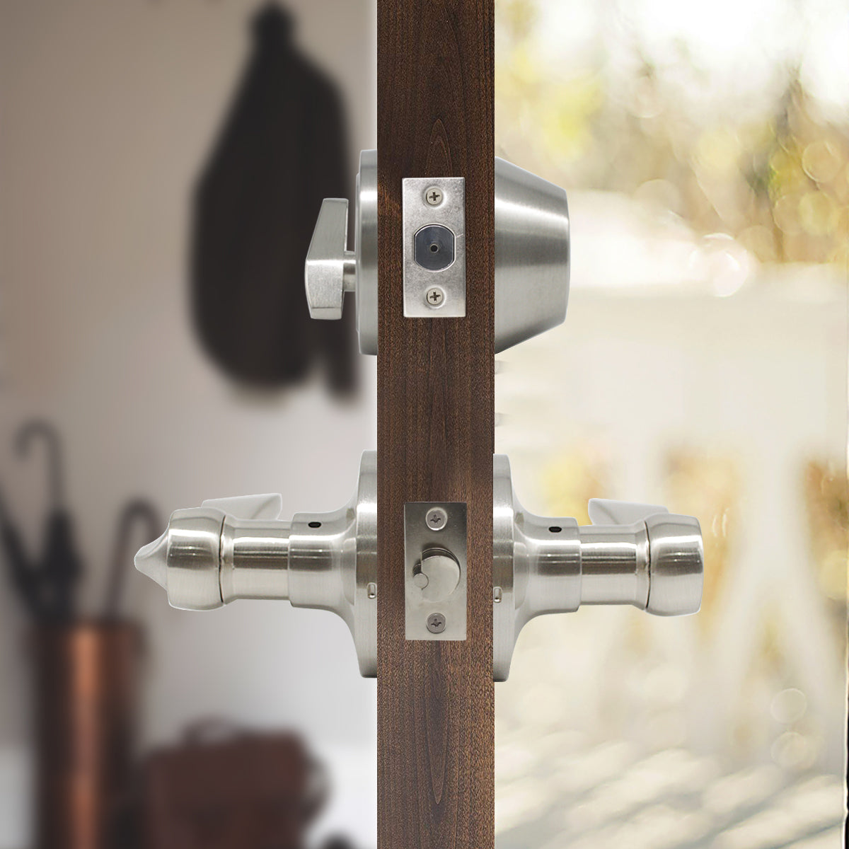 Keyed Entry Leverset Lock with Single Cylinder Deadbolt Satin Nickel Finish Combo Packs - Keyed Alike DL12061ET-101SN - Probrico