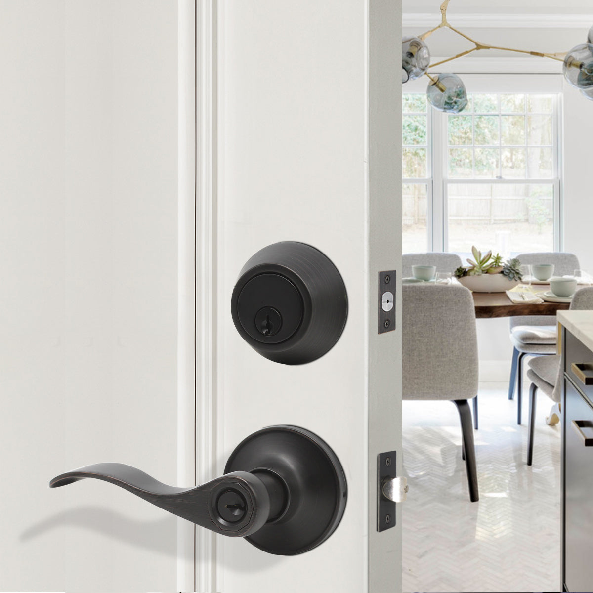 Entry Keyed Door Levers Lock with Double Cylinder Deadbolts Keyed Alike, Oil Rubbed Bronze Finish DL12061ET-102ORB - Probrico