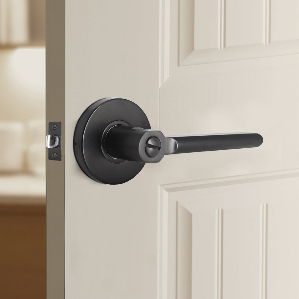 Heavy Duty Door Lock in Black Finish, Straight Lever Style Door Lever Privacy Door Handle DL1637BKBK - Probrico