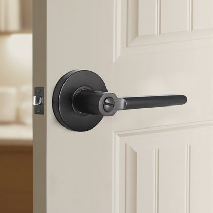 Heavy Duty Door Lock in Black Finish, Straight Lever Style Door Lever Privacy Door Handle DL1637BKBK - Probrico