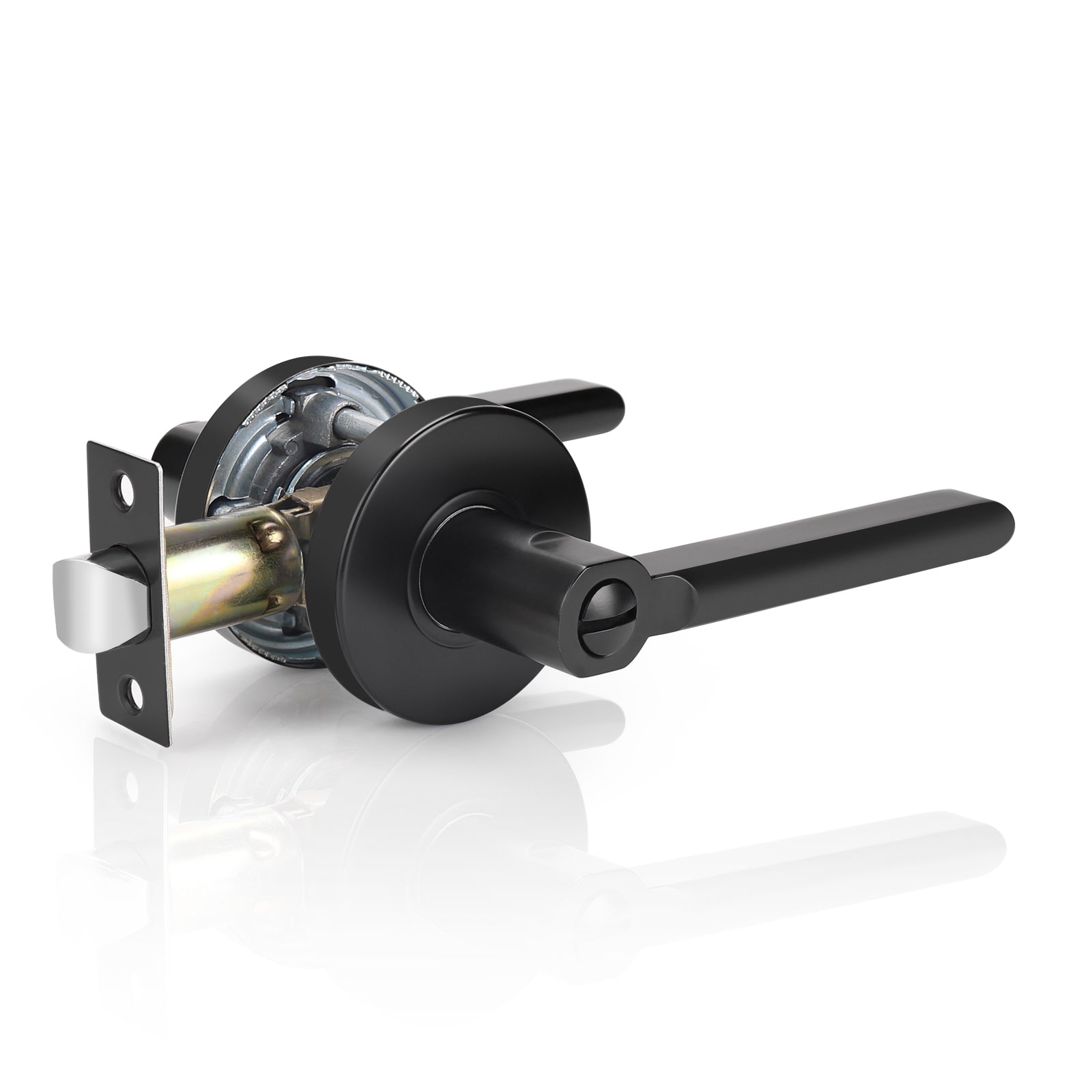 Heavy Duty Door Lock in Black Finish, Straight Lever Style Door Lever Privacy Door Handle DL1637BKBK - Probrico