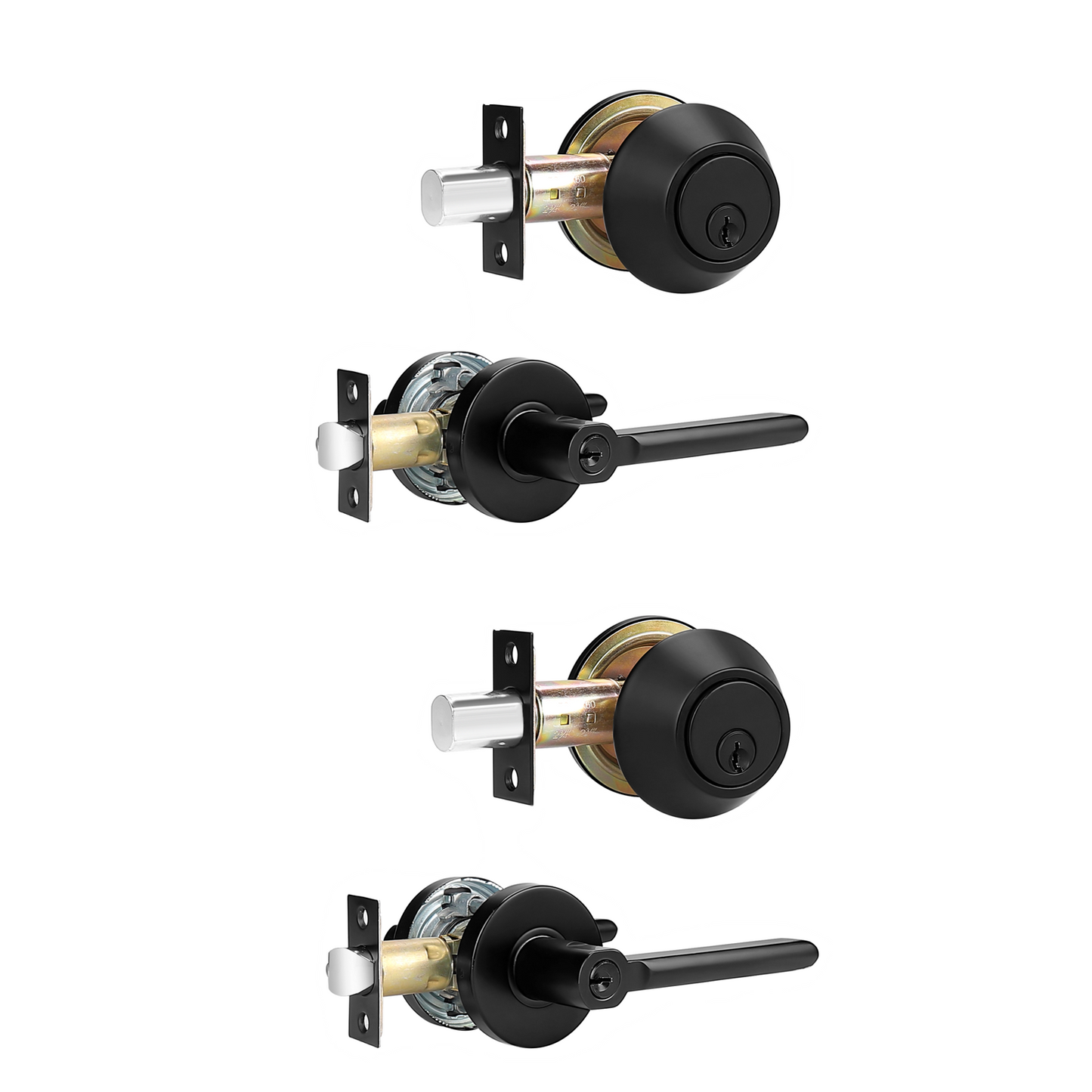 Keyed Entry Door Lever Lock and Single Cylinder Deadbolts Combo Pack (Keyed Alike), Black Finish DL1637ET-101BK - Probrico
