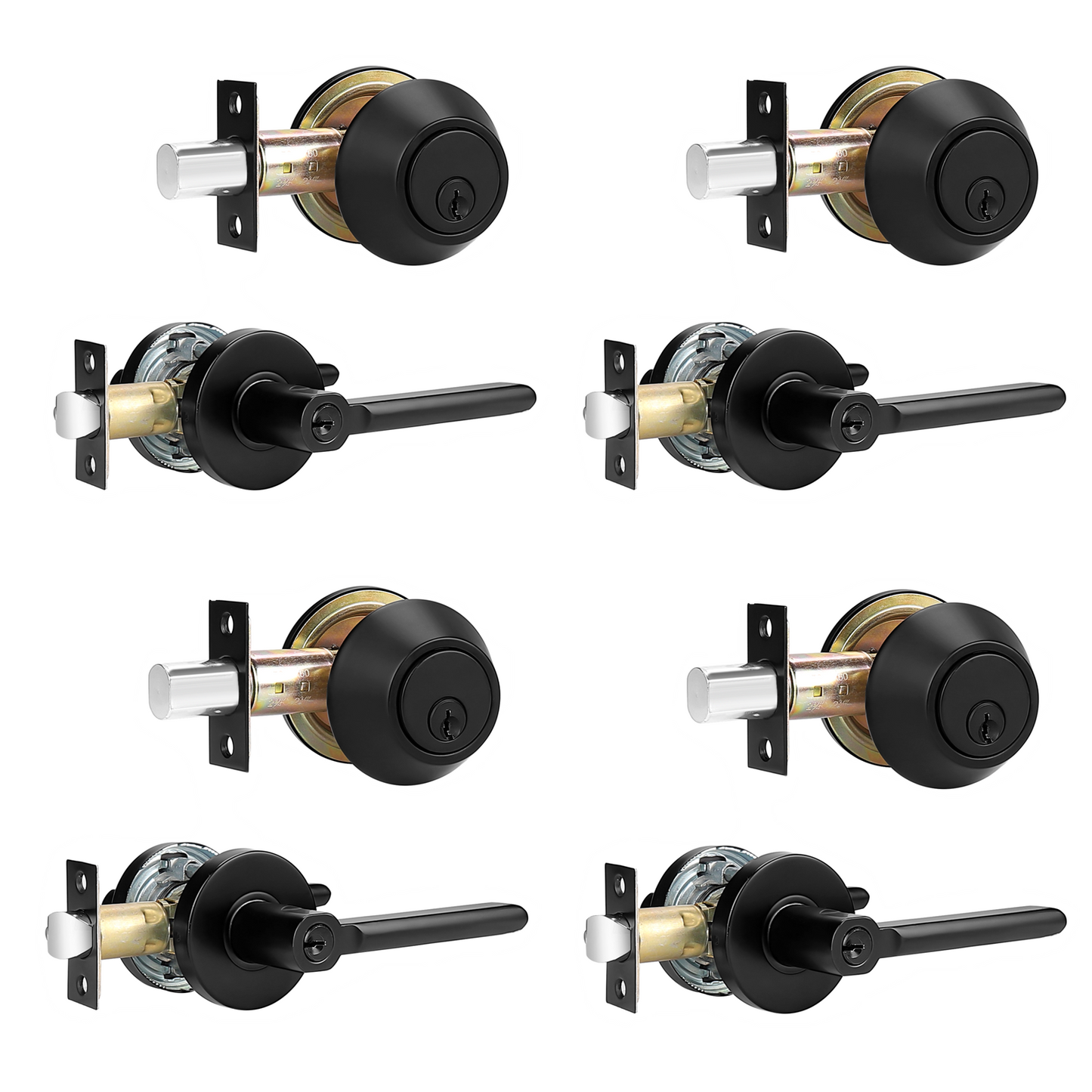 Keyed Entry Door Lever Lock and Single Cylinder Deadbolts Combo Pack (Keyed Alike), Black Finish DL1637ET-101BK