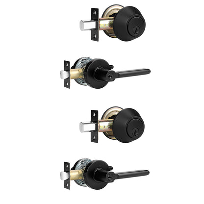 Keyed Entry Door Lever Lock and Double Cylinder Deadbolts Combo Pack (Keyed Alike), Black Finish DL1637ET-102BK - Probrico
