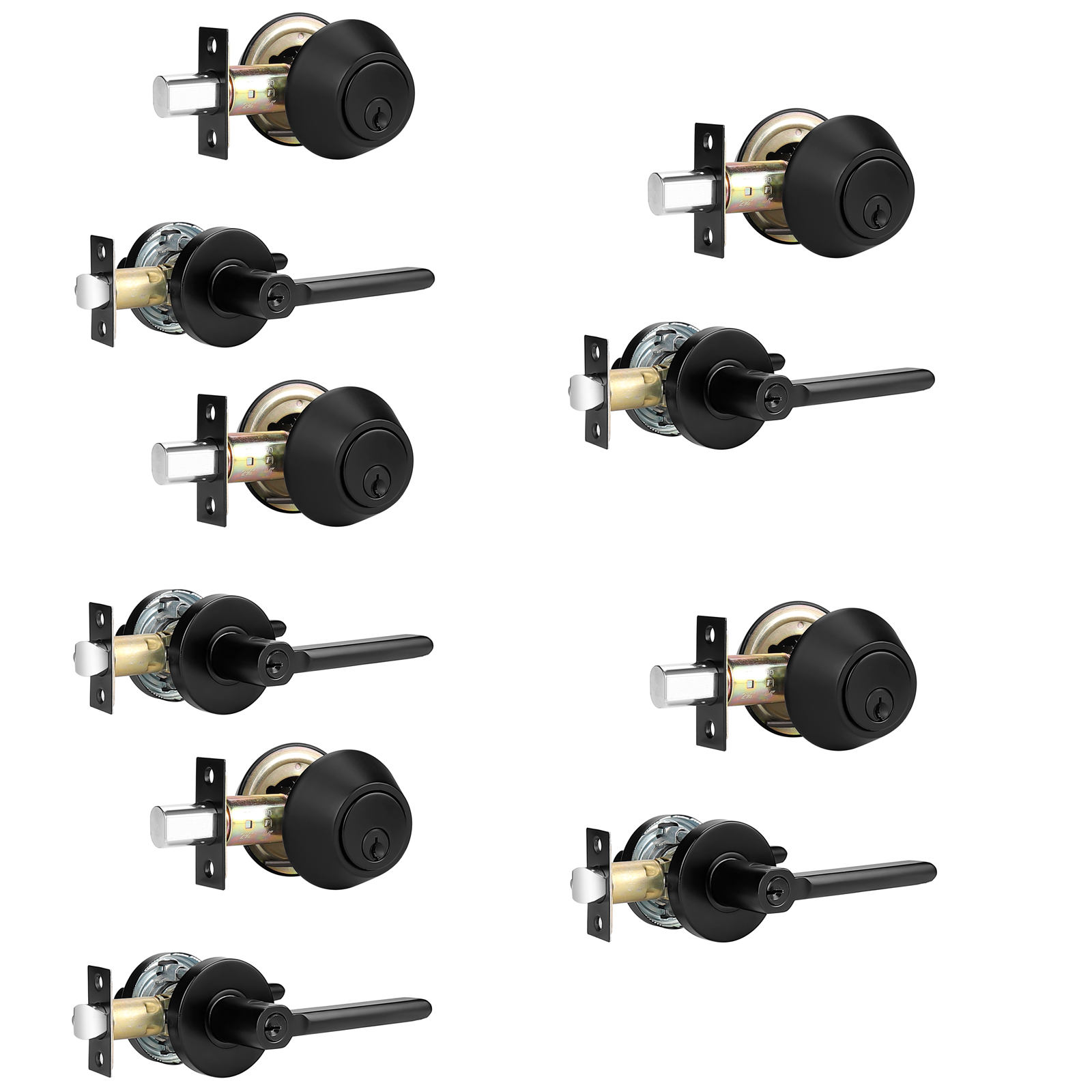 Keyed Entry Door Lever Lock and Double Cylinder Deadbolts Combo Pack (Keyed Alike), Black Finish DL1637ET-102BK