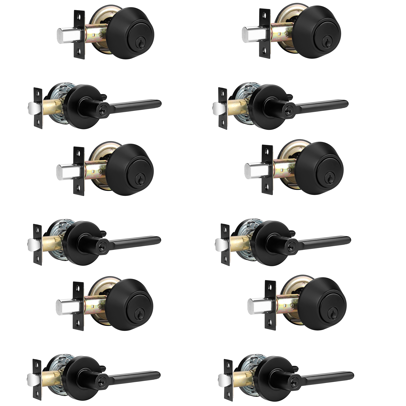 Keyed Entry Door Lever Lock and Double Cylinder Deadbolts Combo Pack (Keyed Alike), Black Finish DL1637ET-102BK