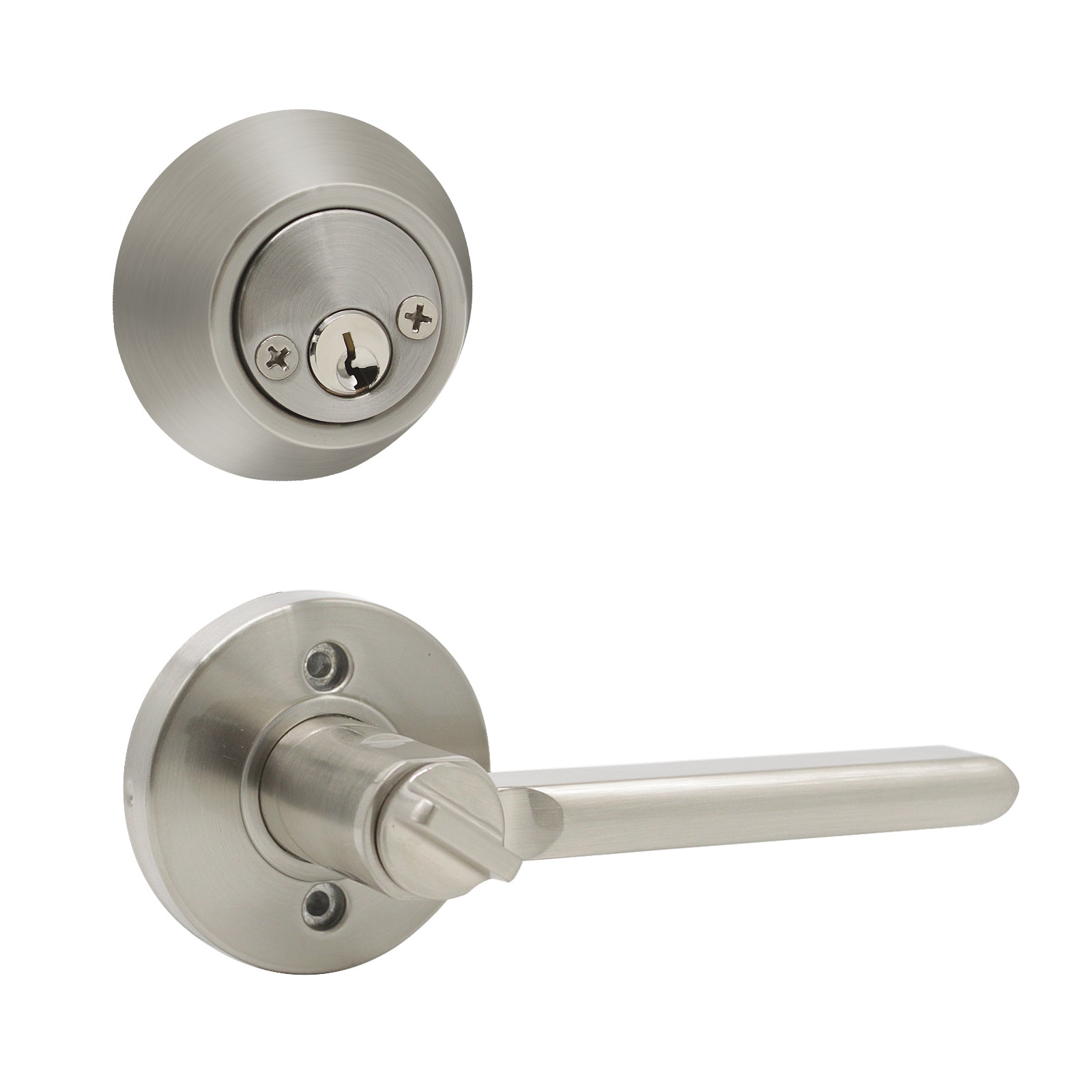 Keyed Entry Door Lever Lock and Double Cylinder Deadbolts Combo Pack (Keyed Alike), Satin Nickel Finish DL1637ET-102SN