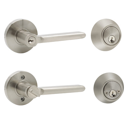 Keyed Entry Door Lever Lock and Double Cylinder Deadbolts Combo Pack (Keyed Alike), Satin Nickel Finish DL1637ET-102SN - Probrico