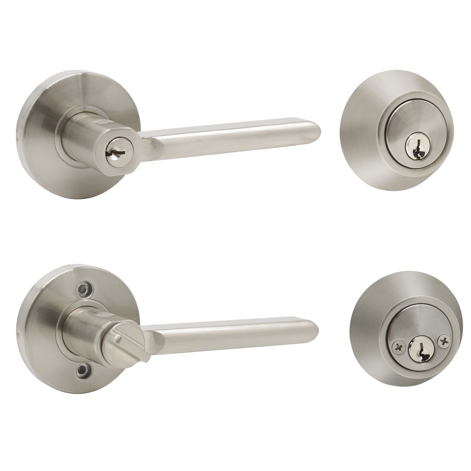 Keyed Entry Door Lever Lock and Double Cylinder Deadbolts Combo Pack (Keyed Alike), Satin Nickel Finish DL1637ET-102SN