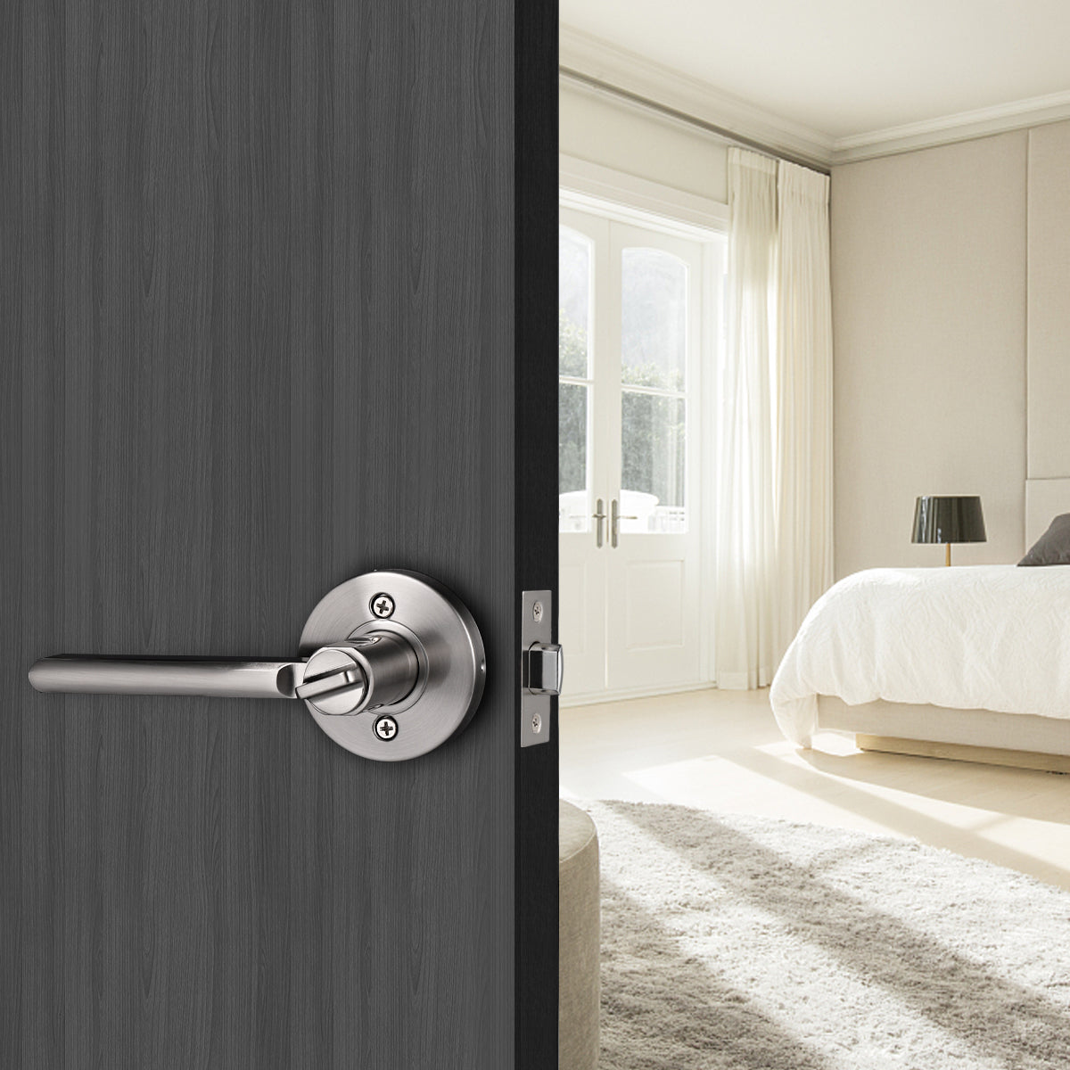 Probrico Door Lever Set Brushed Nickel Finish Interior Bed & Bath Privacy Door Lock DL1637SNBK - Probrico