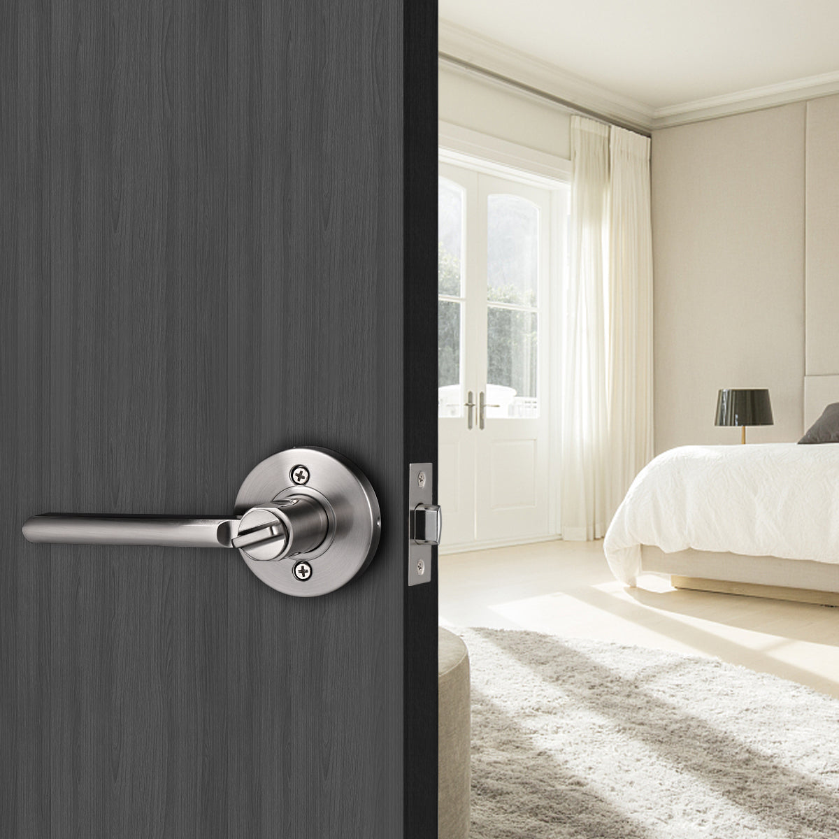 Probrico Door Lever Set Brushed Nickel Finish Interior Bed & Bath Priv