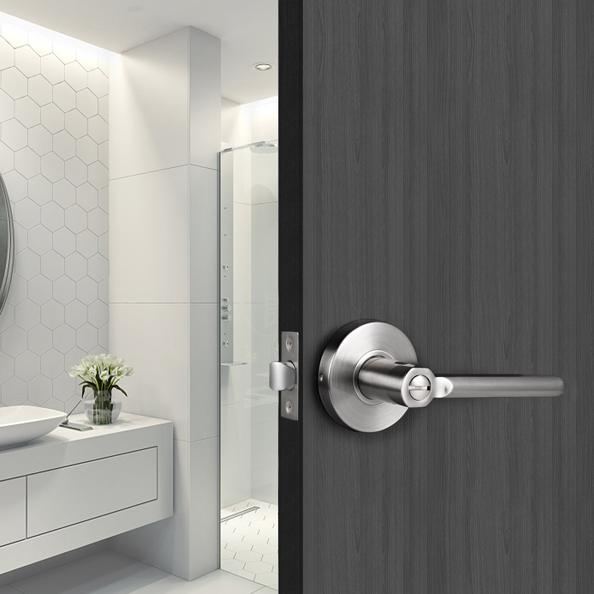 Probrico Door Lever Set Brushed Nickel Finish Interior Bed & Bath Privacy Door Lock DL1637SNBK - Probrico