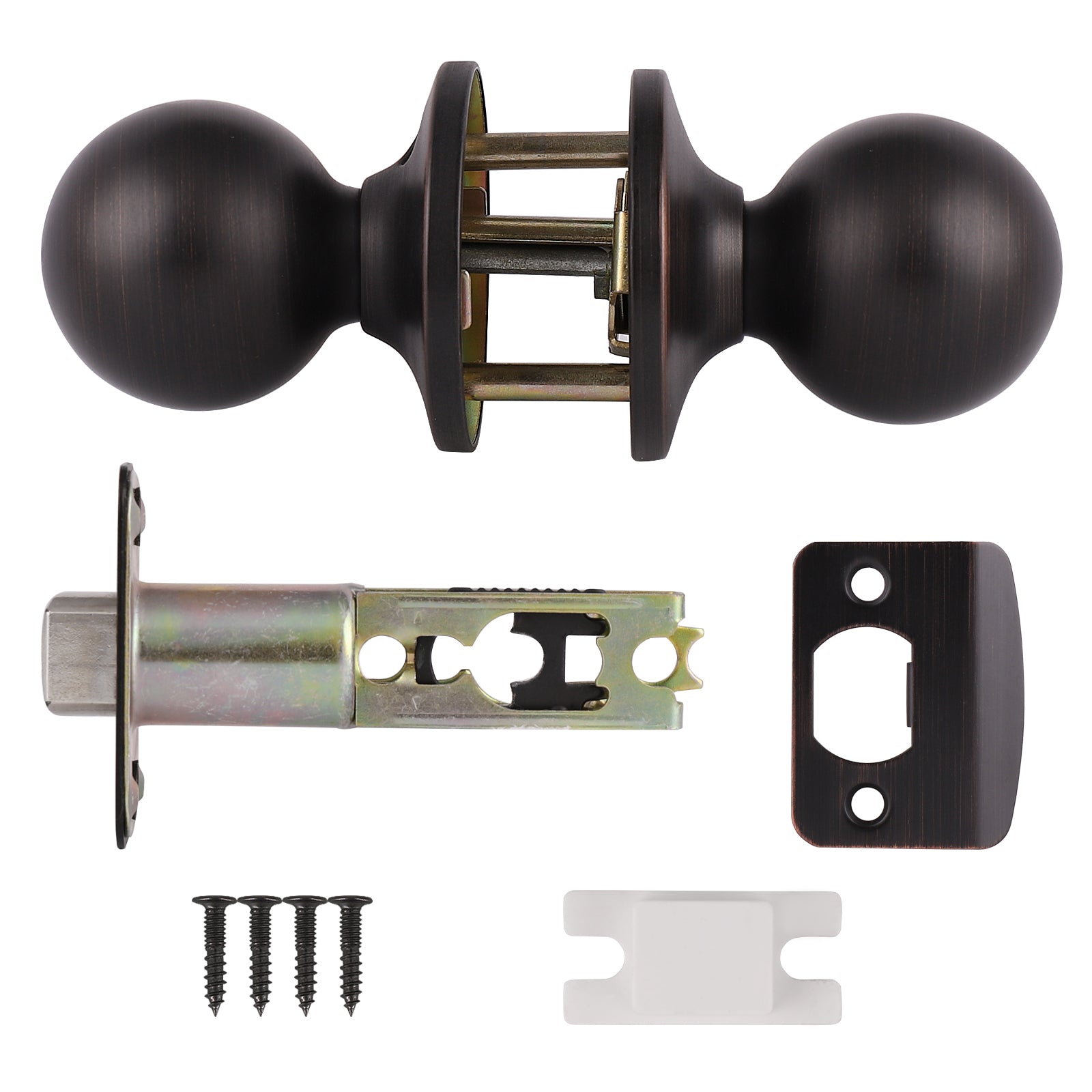 Round Ball Door Knobs Keyledd Passage Function for Closet Hall, Oil Rubbed Bronze Finish- DL5763ORBPS
