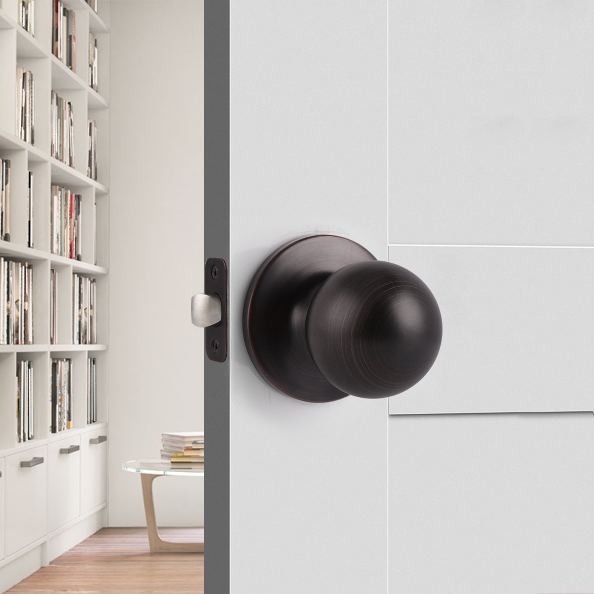 Round Ball Door Knobs Keyledd Passage Function for Closet Hall, Oil Rubbed Bronze Finish- DL5763ORBPS