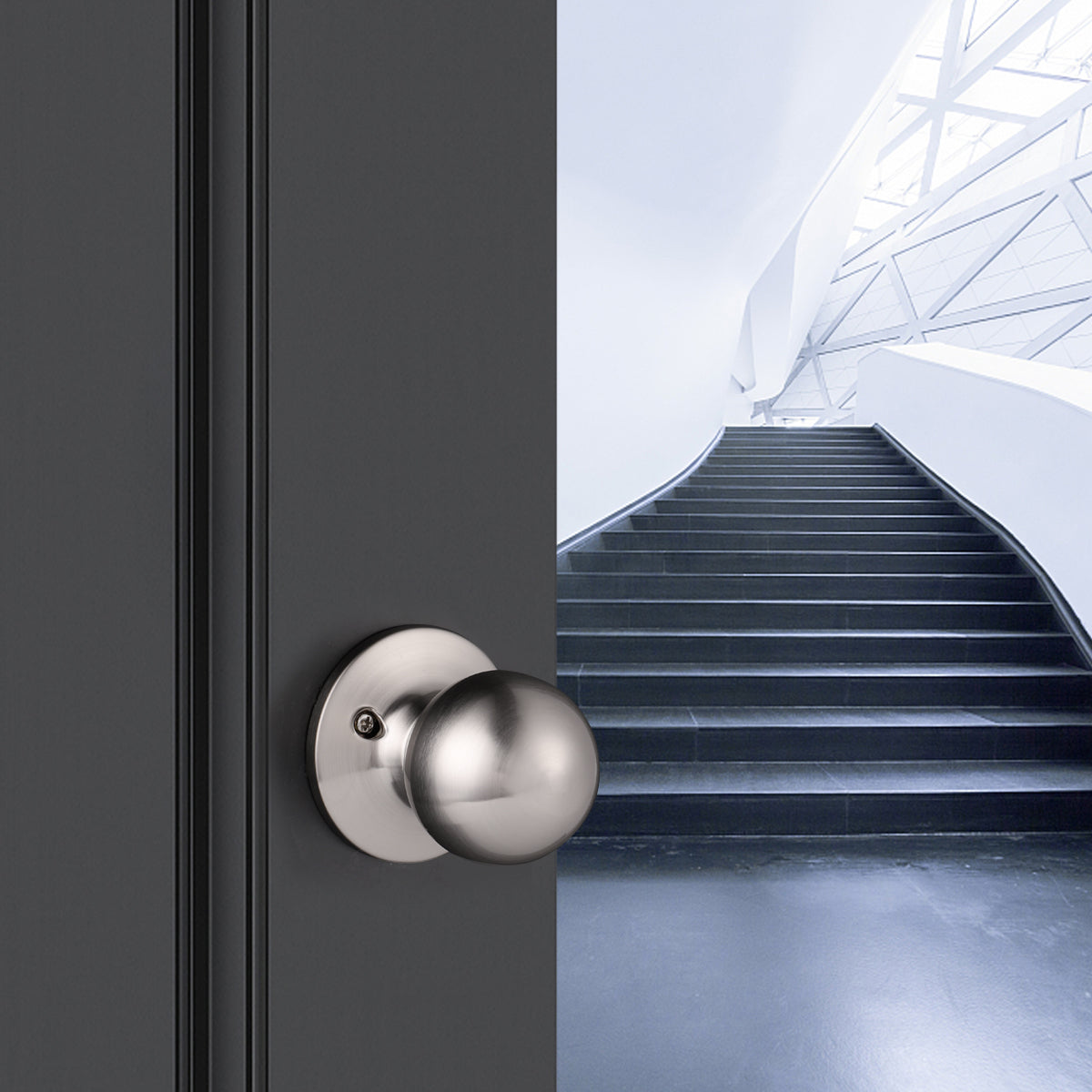 Single Connect Rod Round Ball Knobs Entrance/Privacy/Passage/Dummy Door Lock Knob, Satin Nickel Finish DL5763SN - Probrico