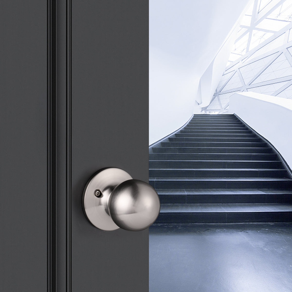 Single Connect Rod Round Ball Knobs Entrance/Privacy/Passage/Dummy Door Lock Knob, Satin Nickel Finish DL5763SN