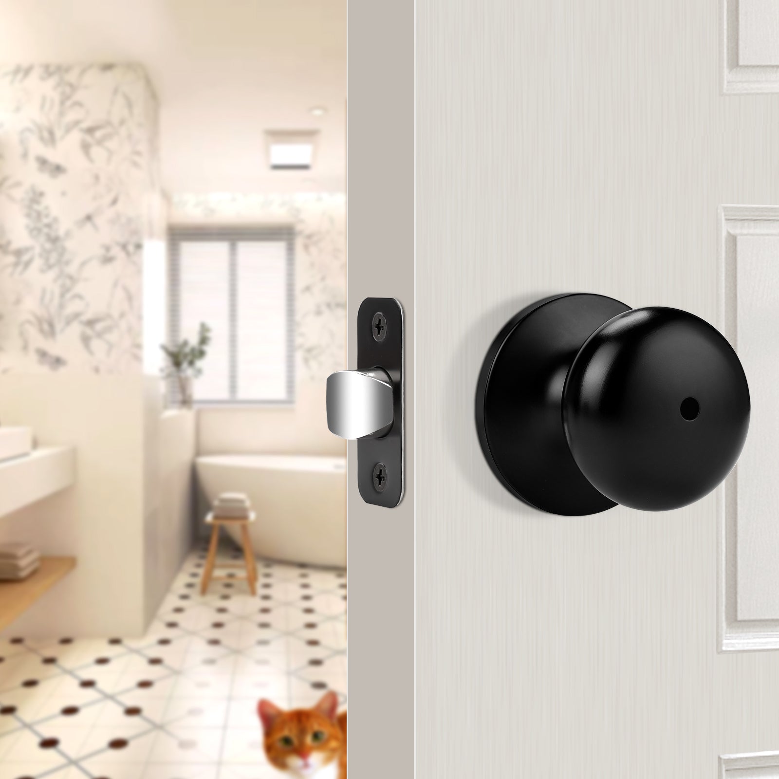 Probrico Door Knobs Interior Door Locks in Matte Black Finish, Ball Knob, Privacy/Dummy/Passage Function DL5766BK