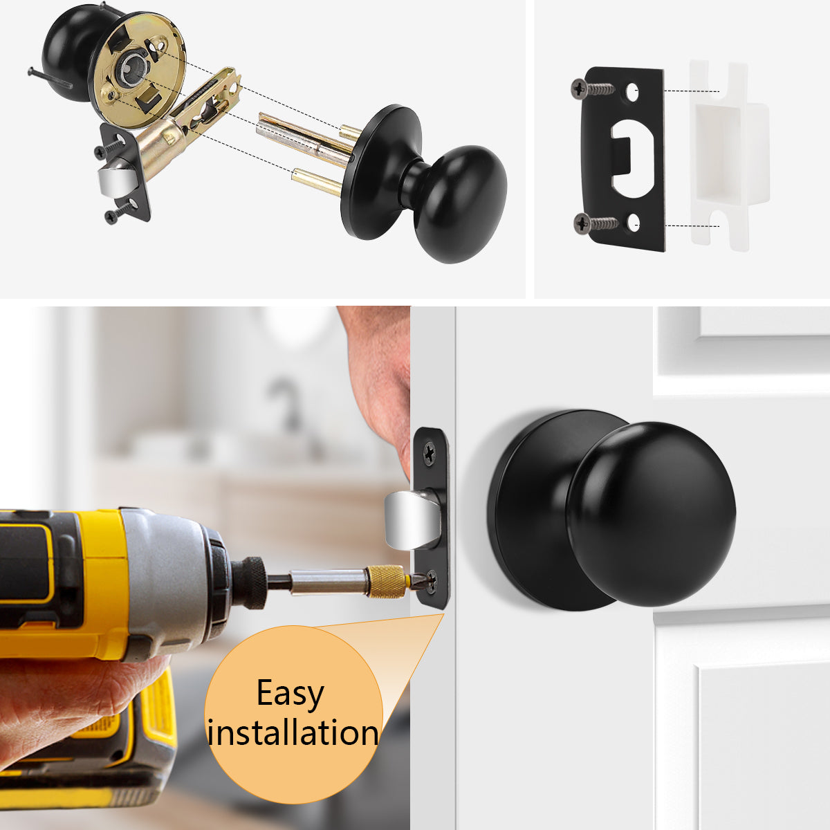 Probrico Door Knobs Interior Door Locks in Matte Black Finish, Ball Knob, Privacy/Dummy/Passage Function DL5766BK - Probrico