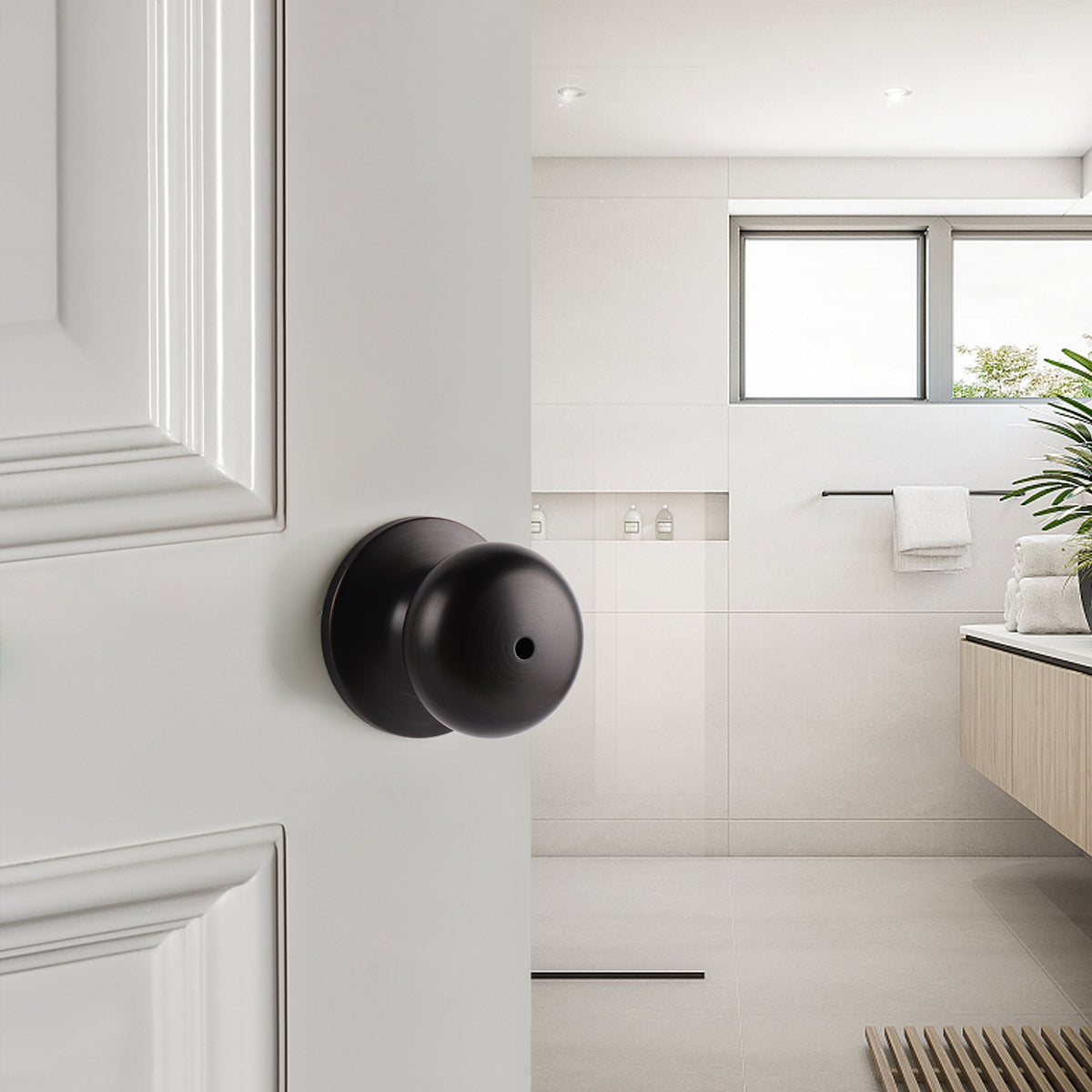 Single Connect Rod Flat Ball Knobs Privacy Door Lock Knob Oil Rubbed Bronze Finish DL5766ORBBK