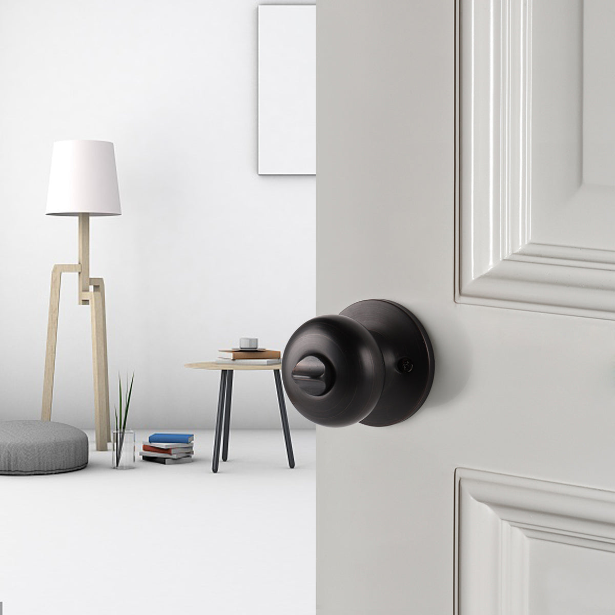 Single Connect Rod Flat Ball Knobs Privacy Door Lock Knob Oil Rubbed Bronze Finish DL5766ORBBK