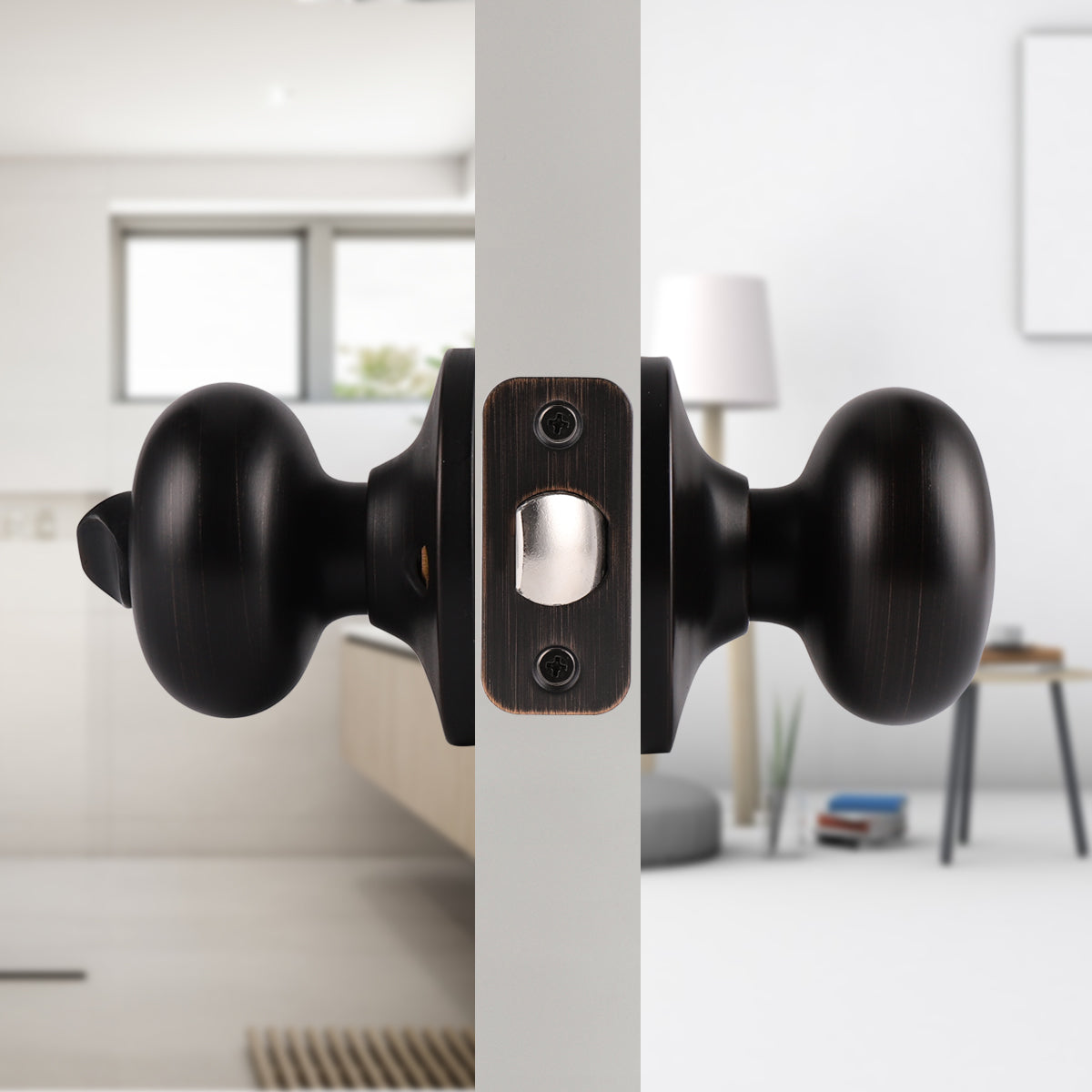 Single Connect Rod Flat Ball Knobs Privacy Door Lock Knob Oil Rubbed Bronze Finish DL5766ORBBK