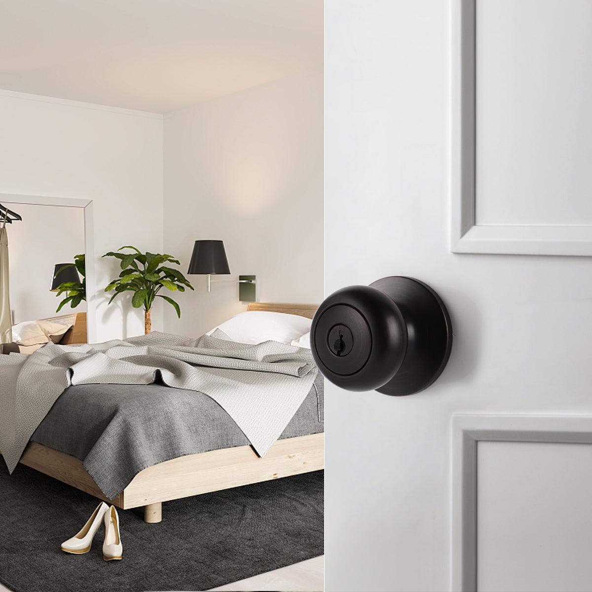 Single Connect Rod Flat Ball Knobs Entry Keyed/Privacy/Passage/Dummy Door Lock Knob Oil Rubbed Bronze Finish DL5766ORB - Probrico