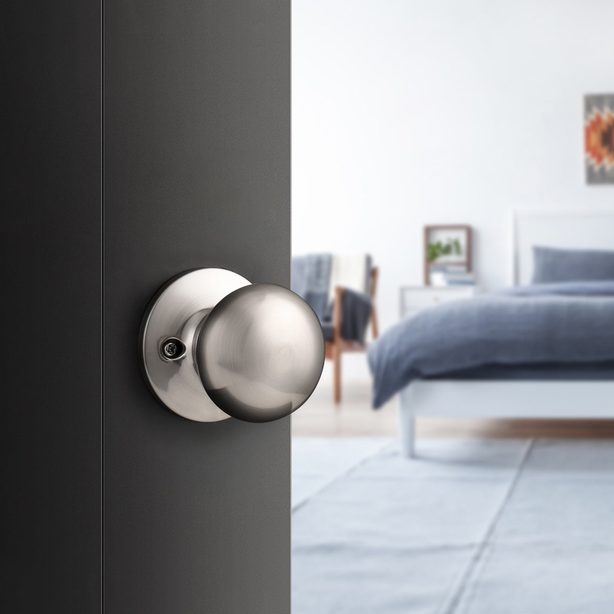 Satin Nickel Closet Hallway Passage Door Knob with Universal Latch DL5766SNPS - Probrico