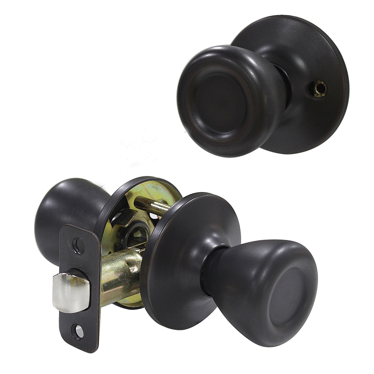 Single Connecting Rod Door Knobs Entrance/Privacy/Passage/Dummy Function Door Lock Knob, Oil Rubbed Bronze Finish