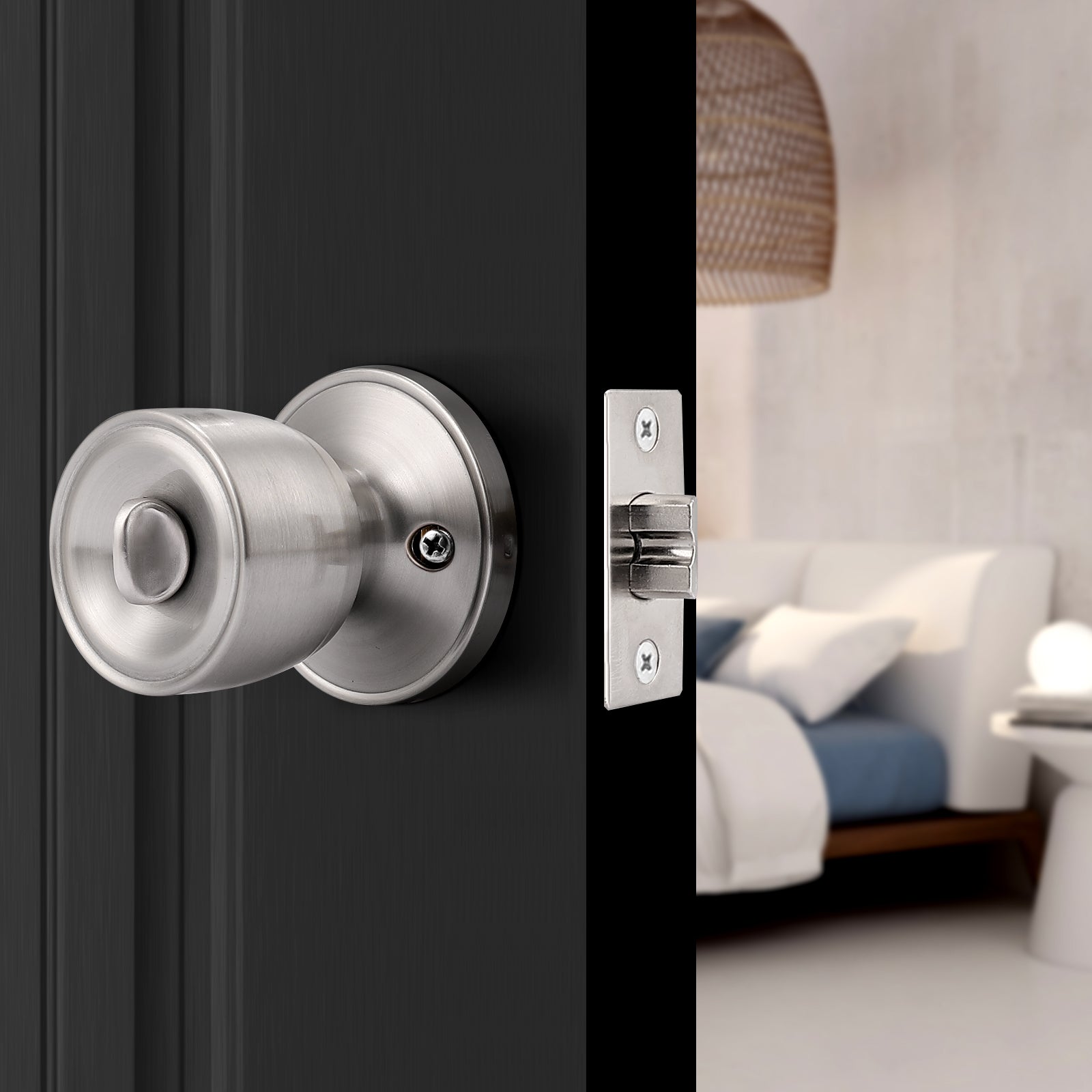 Tulip Style Door Knob, Privacy Door Lock for Bedroom Bathroom Satin Nickel Finish DL591SNBK