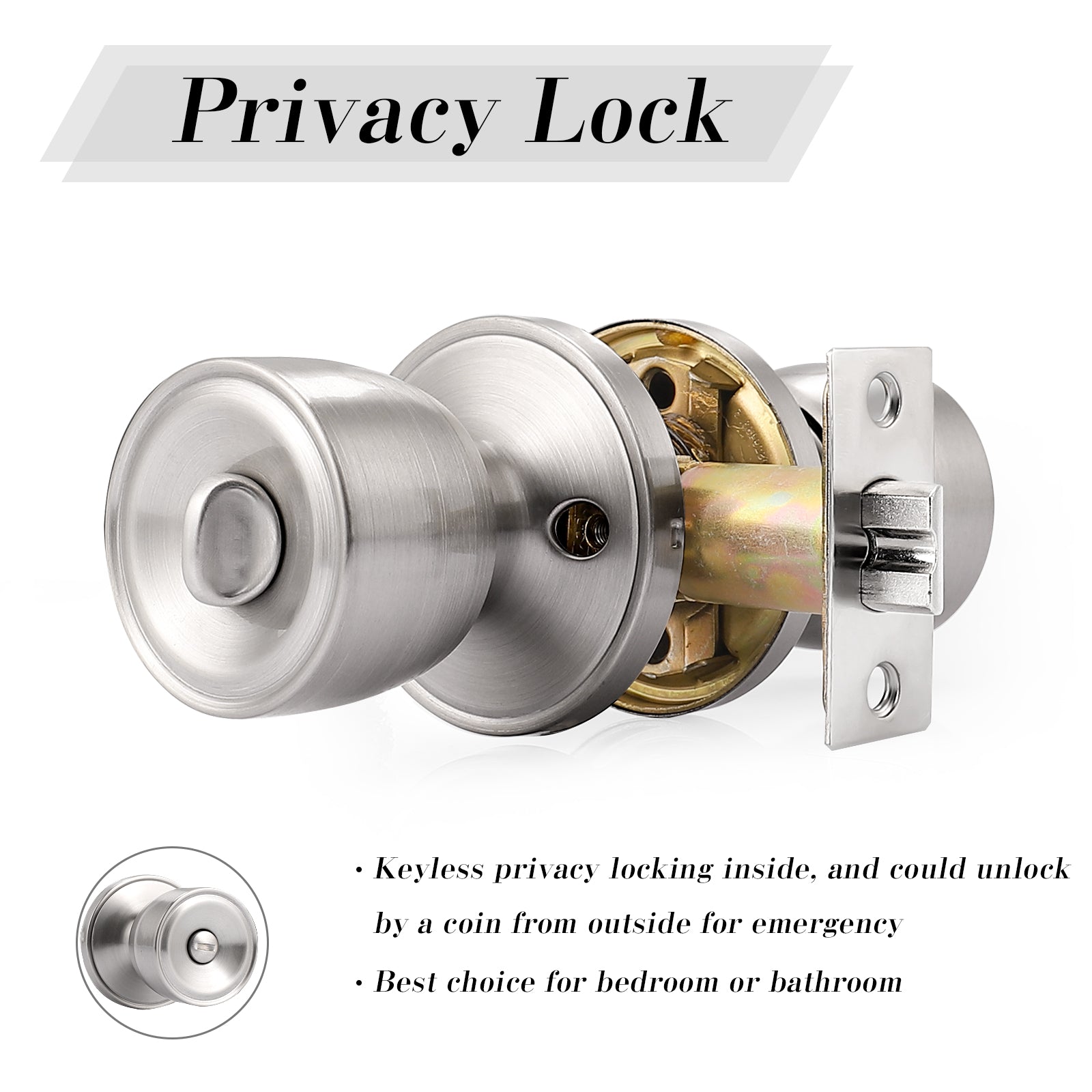 Tulip Style Door Knob, Privacy Door Lock for Bedroom Bathroom Satin Nickel Finish DL591SNBK - Probrico