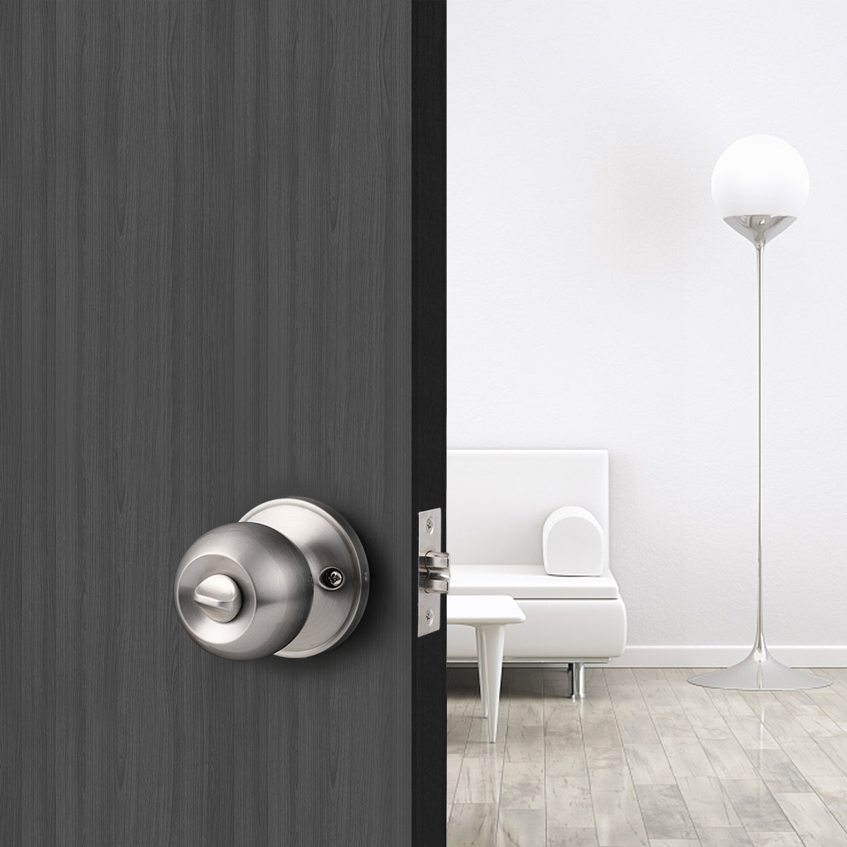 Round Ball Knobs Privacy Door Lock Knob, Satin Nickel Finish DL607SNBK