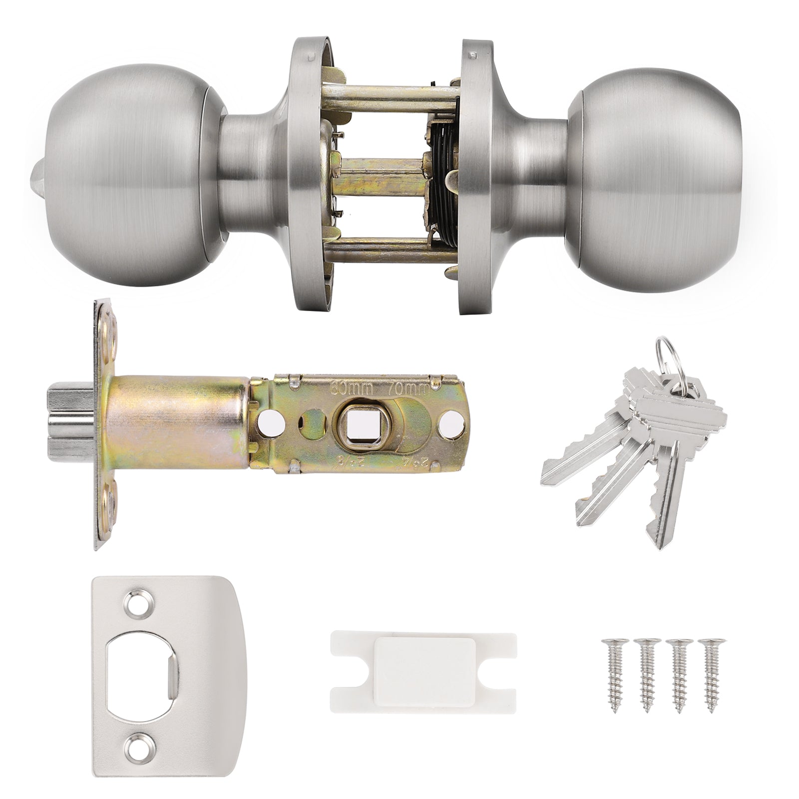 Satin Nickel Round Ball Knobs Keyed Entry/Privacy/Passage/Dummy Door Lock Knob, Satin Nickel Finish DL607SN