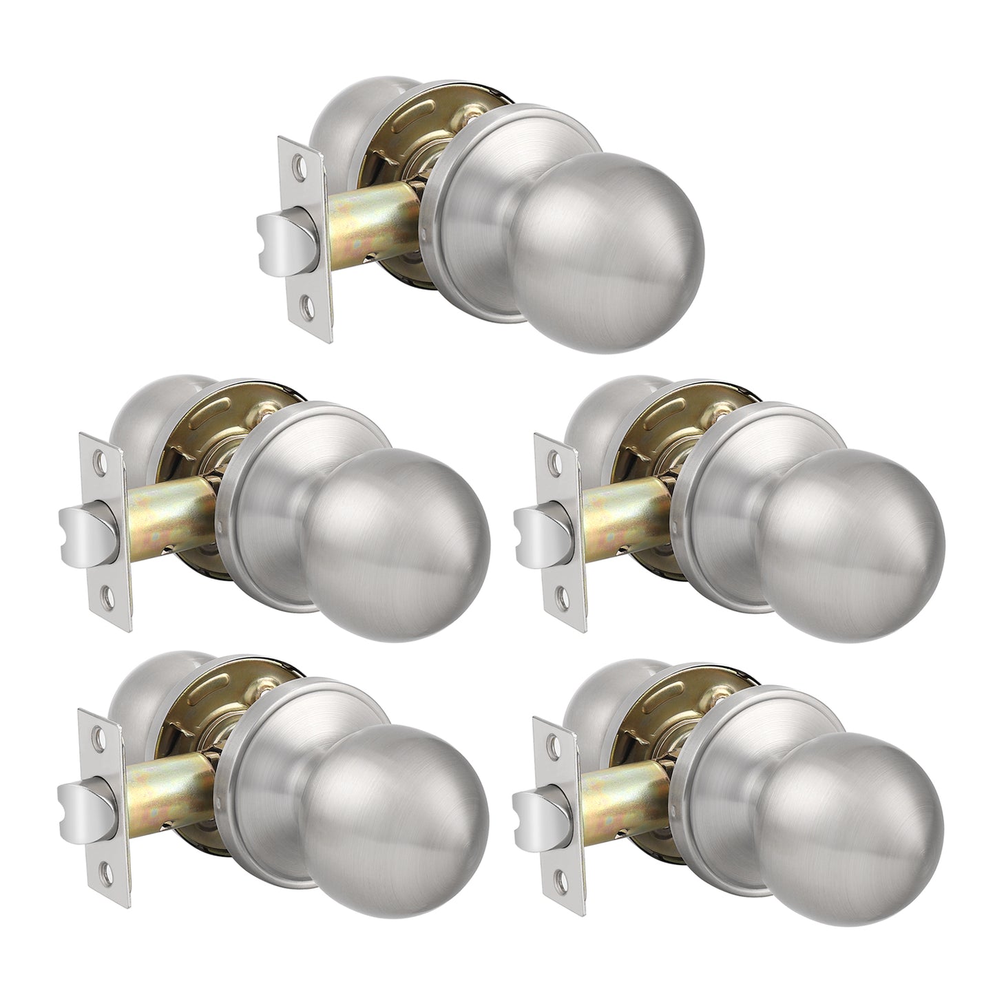 Probrico Satin Nickel Closet Hallway Passage Door Knob with Universal Latch 5 Packs - Probrico