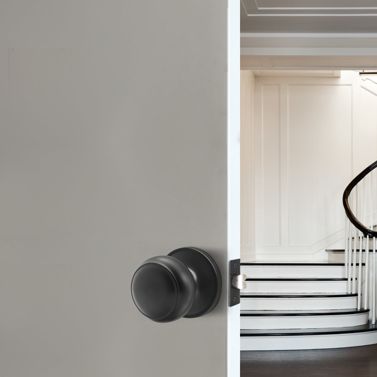 Flat Ball Passage Door Knobs for Closet and Hallway, Black Finish DL609BKPS