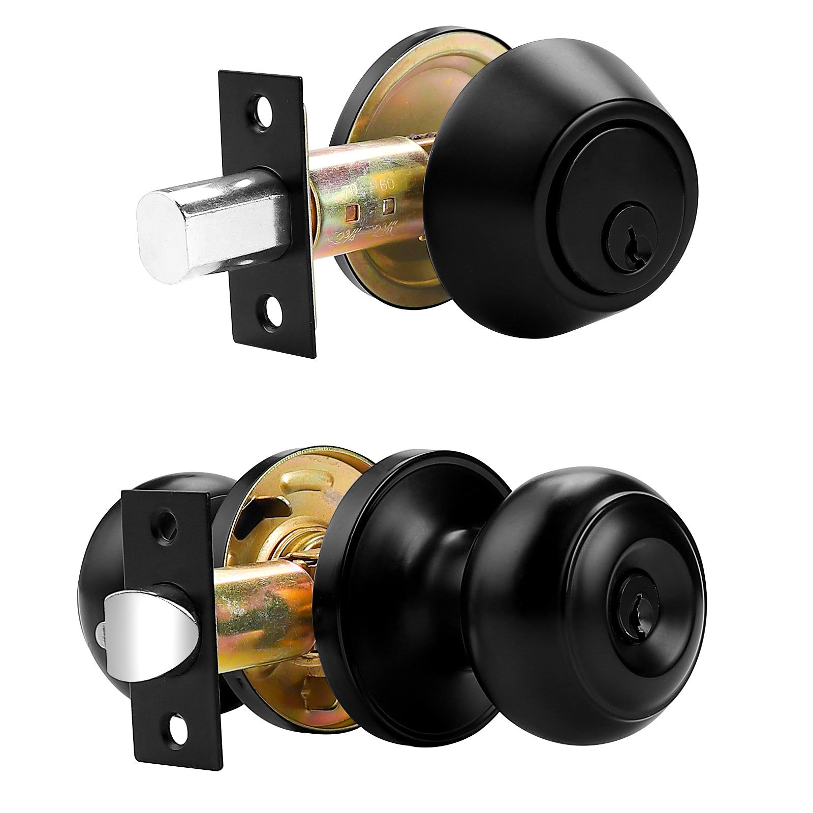 Keyed Alike Entry Door Lock Knob with Single Cylinder Deadbolt, Black Finish Combo Pack - DL609ET-101BK - Probrico