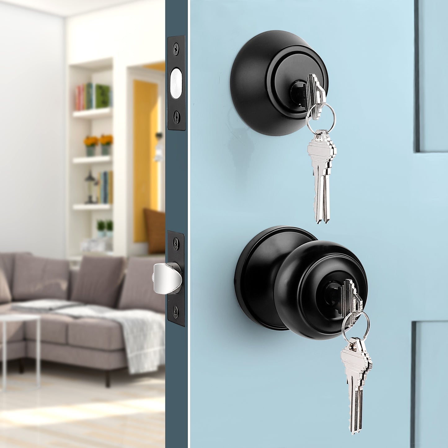 Keyed Alike Entry Door Lock Knob with Single Cylinder Deadbolt, Black Finish Combo Pack - DL609ET-101BK - Probrico