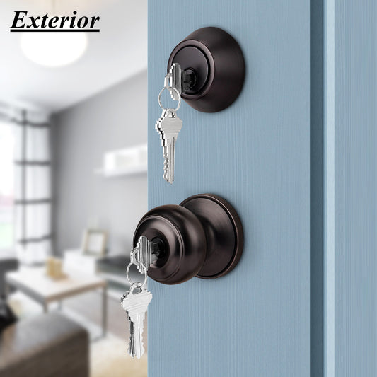 Keyed Alike Entry Door Lock Knob with Single Cylinder Deadbolt, Oil Rubbed Bronze Finish Combo Pack - DL609ET-101ORB - Probrico