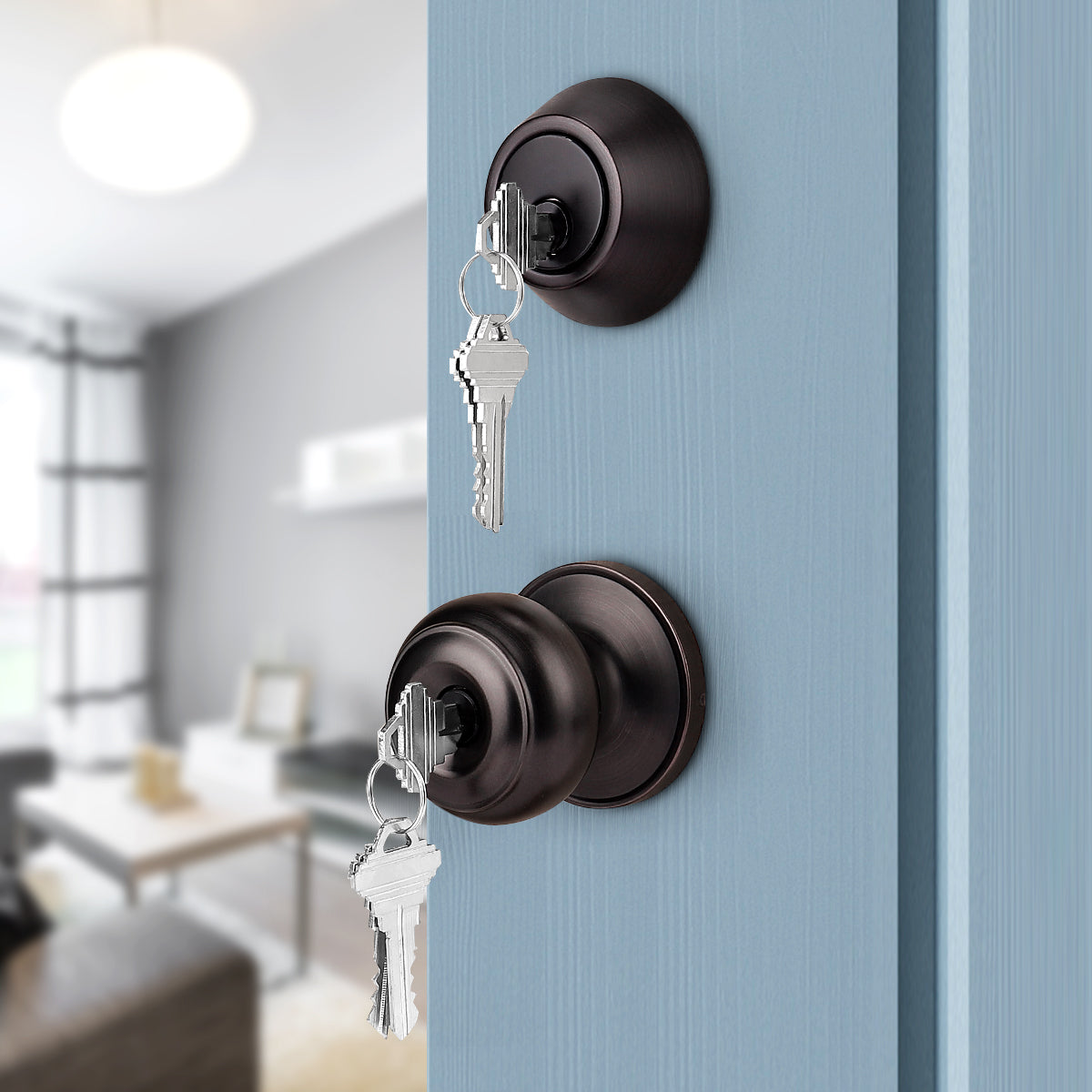 Keyed Alike Entry Door Lock Knob with Single Cylinder Deadbolt, Oil Rubbed Bronze Finish Combo Pack - DL609ET-101ORB - Probrico