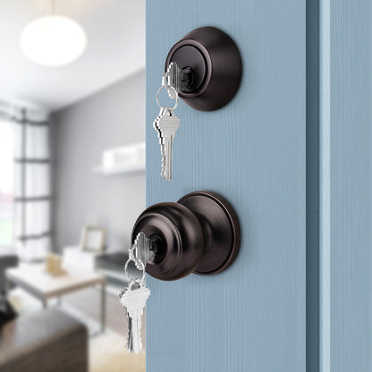 Keyed Alike Entry Door Lock Knob with Single Cylinder Deadbolt, Oil Rubbed Bronze Finish Combo Pack - DL609ET-101ORB - Probrico