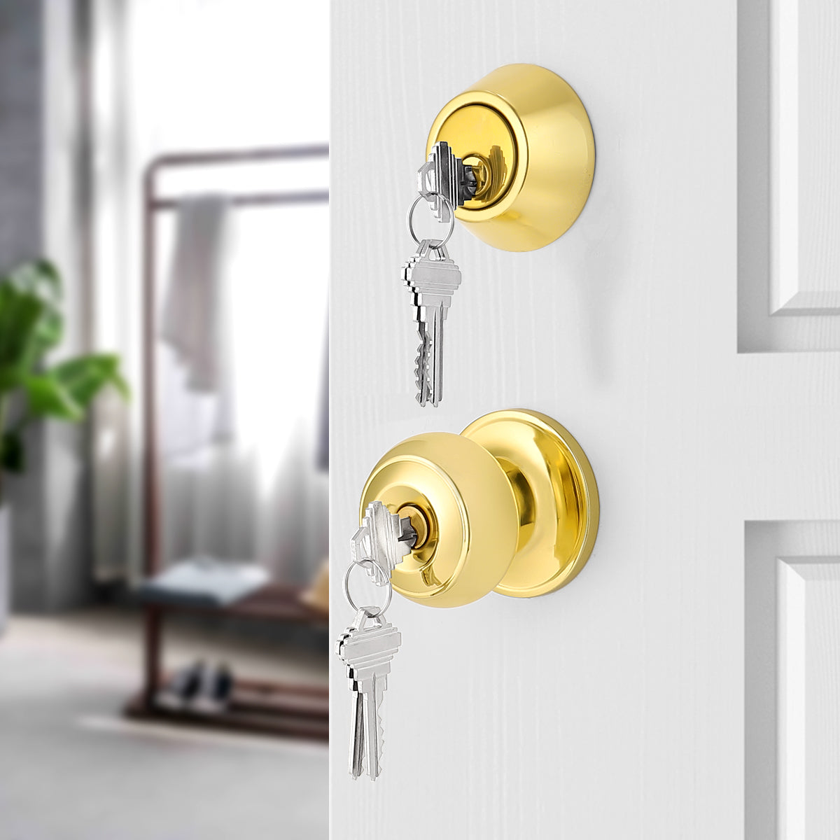 Keyed Alike Entry Door Lock Knob with Single Cylinder Deadbolt, Polish -  Probrico