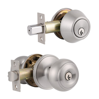 Keyed Alike Entry Door Lock Knob with Double Cylinder Deadbolt, Satin Nickel Finish Combo Pack - DL609ET-102SN - Probrico