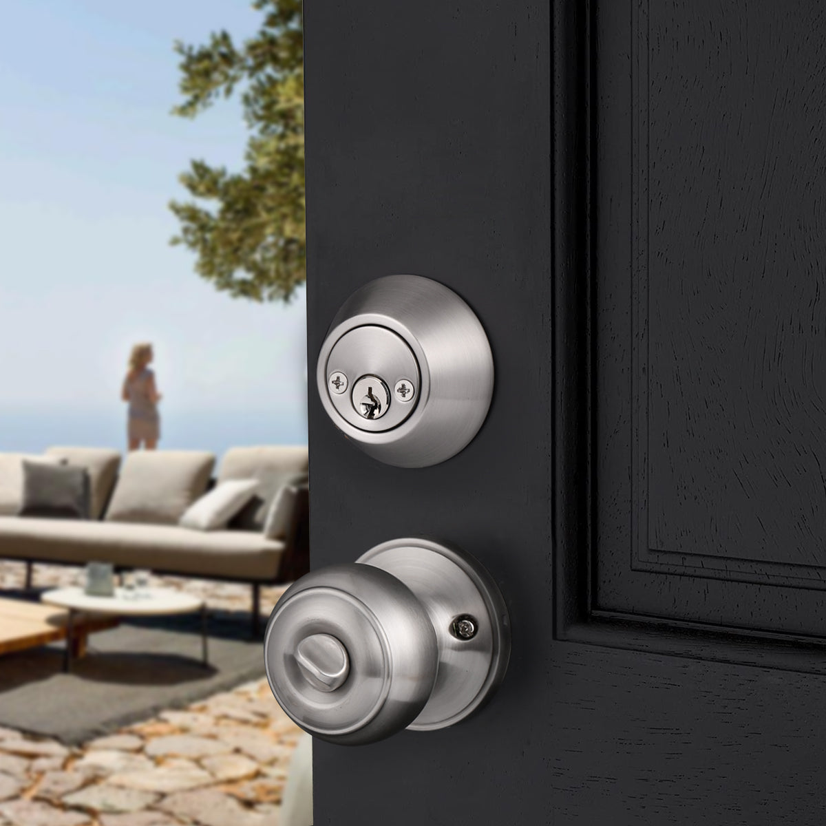 Keyed Alike Entry Door Lock Knob with Double Cylinder Deadbolt, Satin Nickel Finish Combo Pack - DL609ET-102SN - Probrico