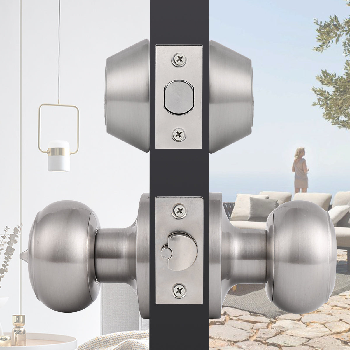 Keyed Alike Entry Door Lock Knob with Double Cylinder Deadbolt, Satin Nickel Finish Combo Pack - DL609ET-102SN - Probrico