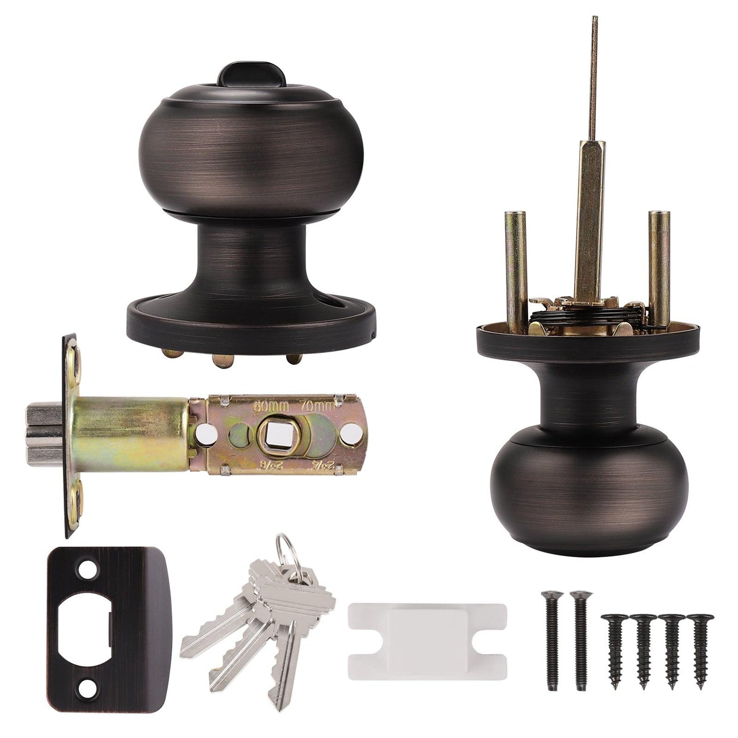 Flat Ball Knobs Keyed Alike/Entry Keyed/Privacy/Passage/Dummy Door Lock Knob, Oil Rubbed Bronze Finish DL609ORB - Probrico