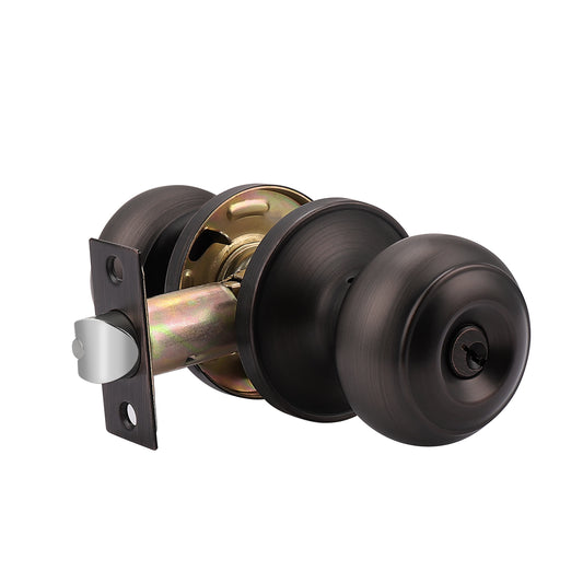 Keyed Entry Door Knob Lock, Oil Rubbed Bronze Finish, Flat Ball Knobs DL609ORBET - Probrico