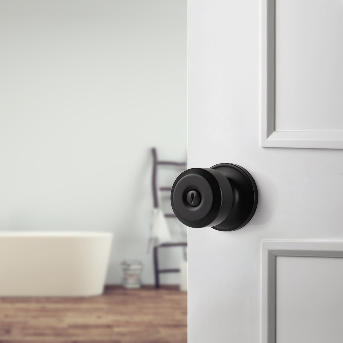 Modern Door Knob Set with Round Rose, Black Privacy Door Lock for Bedroom Bathroom DL610BKBK